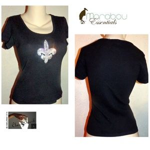 Marabou NWOT Black Knit Rhinestone Shirt